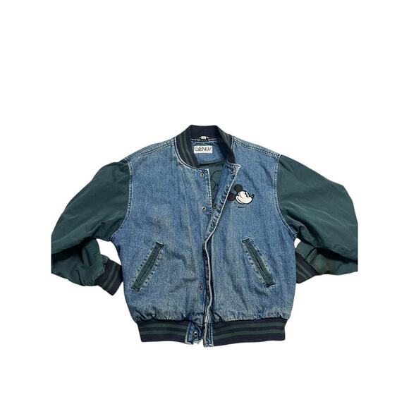 Vintage 90’s GENUS DISNEY Mickey Mouse Bomber Varsity Jacket‎ - Denim Green - M - Picture 4 of 7